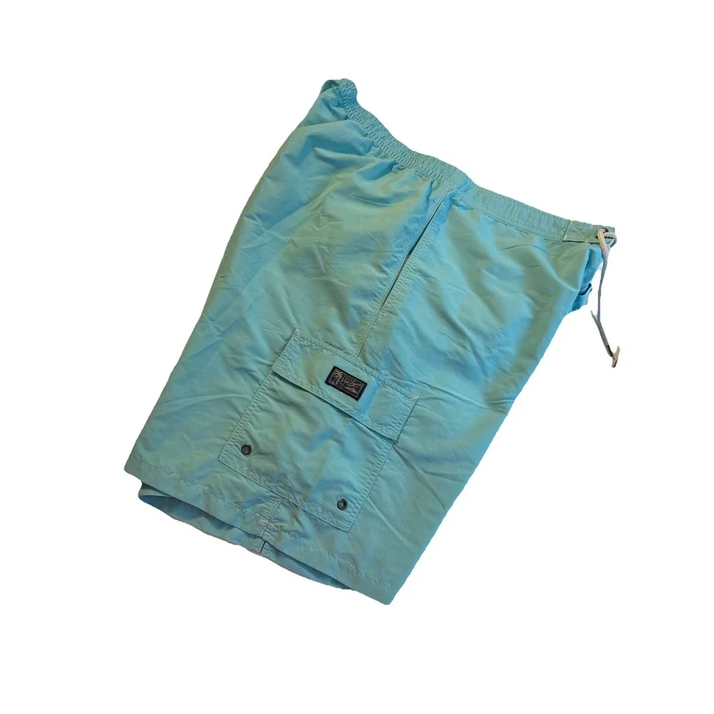 Polo Ralph Lauren Board Shorts Swim Azure Blue Cargo Pocket Y2K 90s‎ Men's XXL